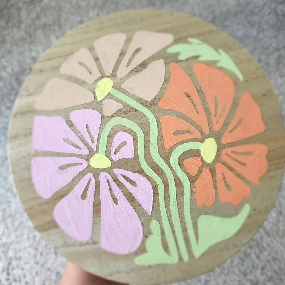 Floral Hand Painted Wood Riser Decor